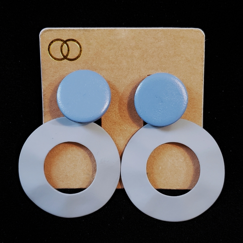 Light Blue Disk & Gray Circle Cut-Out Earrings